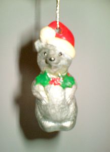 Hand painted plaster fox Christmas ornament.